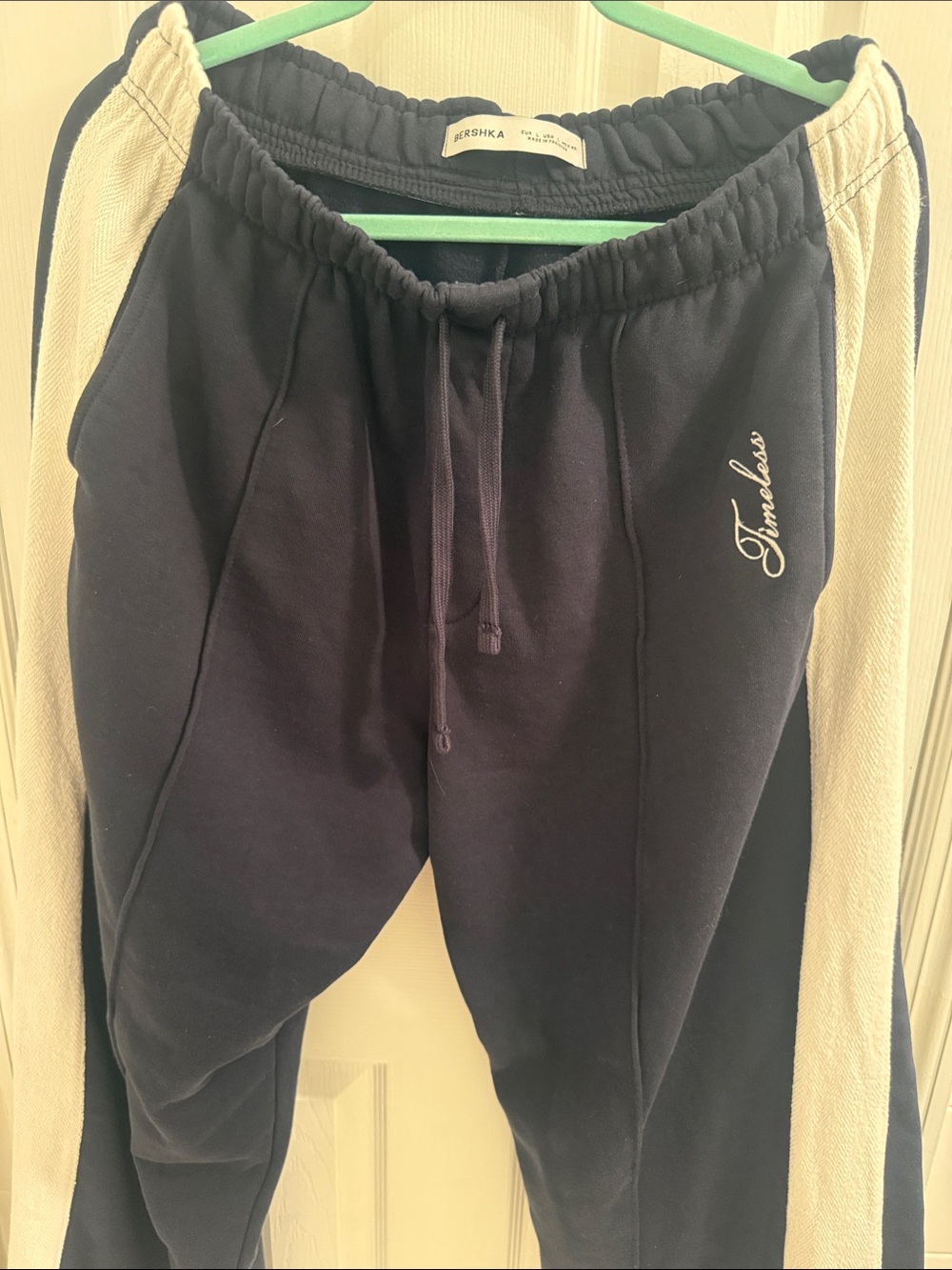 Bershka Dark Blue Elastic Waist Joggers with Logo
